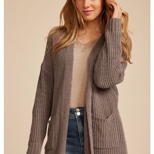 Women's Taupe Knit Cardigan Sweater